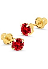 handsome yellow gold 4mm round basket January birthstone baby earrings